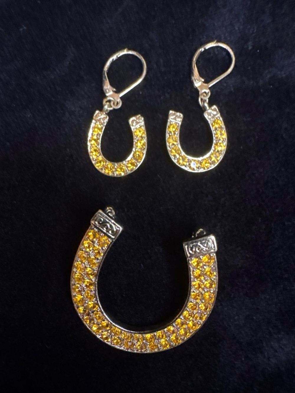 Brighton Crystal Horseshoe Pendant Enhancer & Leverback Earrings Set